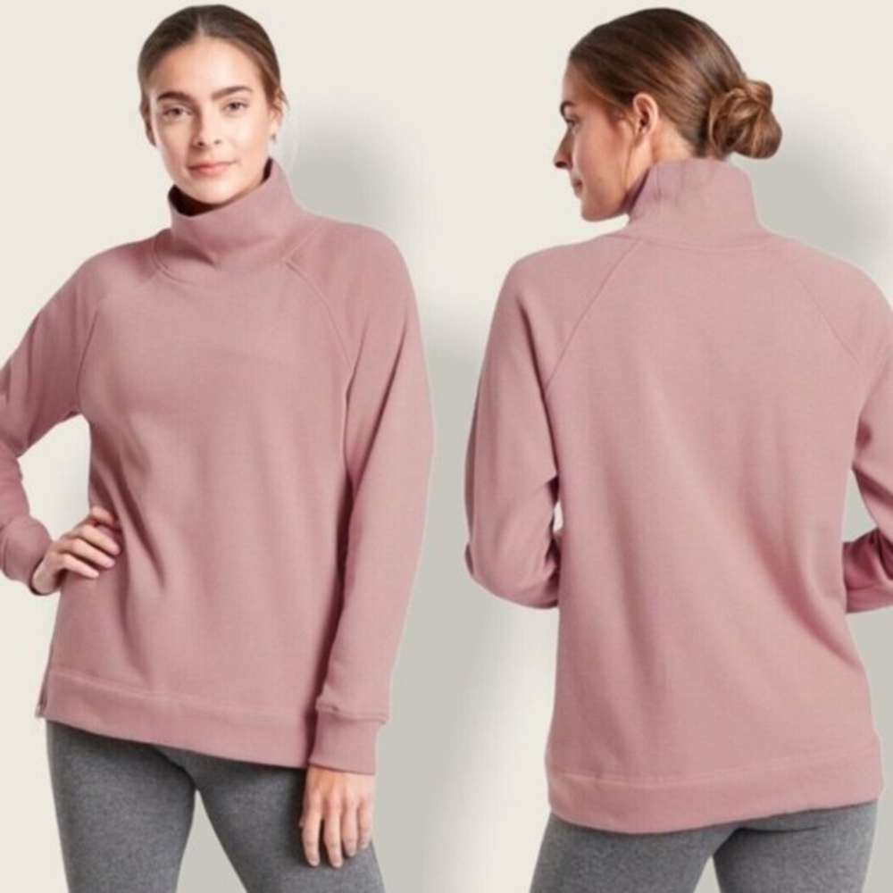 Athleta Cozy Karma Side Zip Funnel Neck Womens Sweatshirt Pink Long Sleeve Sz XL